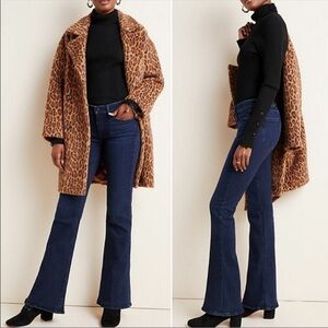 PAIGE Transcend LOU LOU Mid-Rise Tonal Mona Dark Blue Wash Denim Flare Jeans ❤️